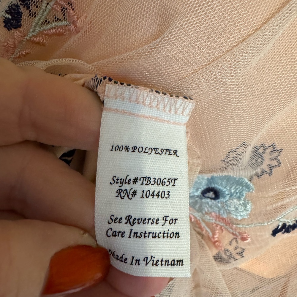 GORGEOUS NWT  Peach Embroidered Floral Mesh Overlay Top MEDIUM  #M - Picture 11 of 14